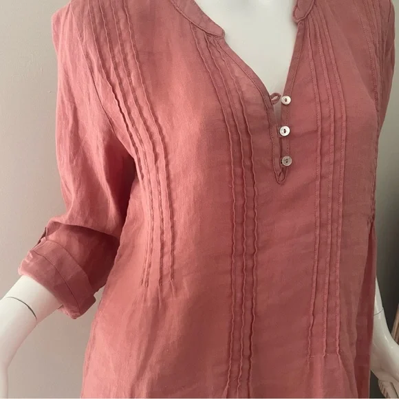 Cynthia Rowley soft coral Linen pintuck 3/4 sleeve tunic top S - Picture 6 of 6